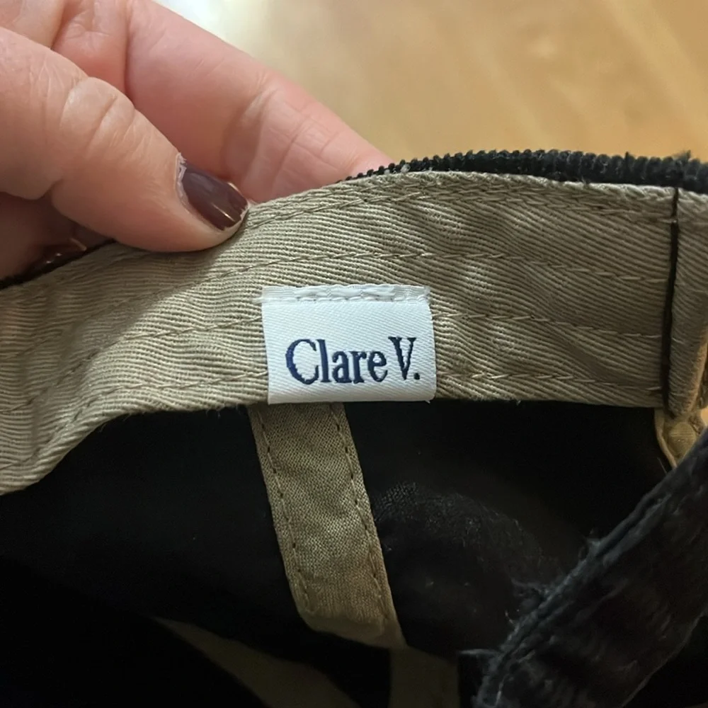 CLARE V. ‘Oui’ Embroidered Corduroy Baseball Cap Hat Black White OS - Picture 4 of 5